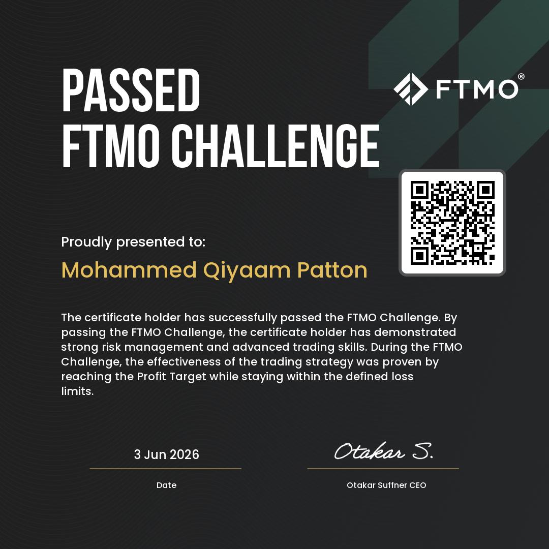 FTMO — M. Patton · Challenge passed · Jun 2026