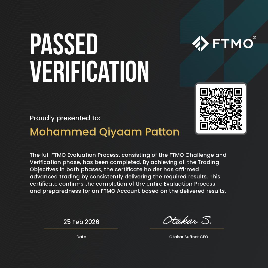 FTMO — M. Patton · Verification passed · Feb 2026